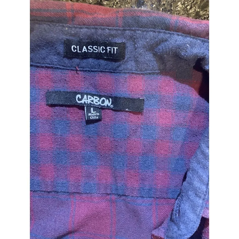 Carbon Large Long Sleeve Vintage Flannel Plaid Button Down Classic Shirt - Picture 3 of 7